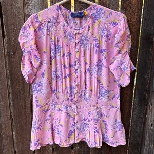 Polo Ralph Lauren Floral Peplum Blouse NWOT In Pink Sz 12